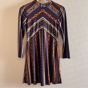 Free People Stella Retro Mod Multicolor Earth-tone Mini Dress Size XS